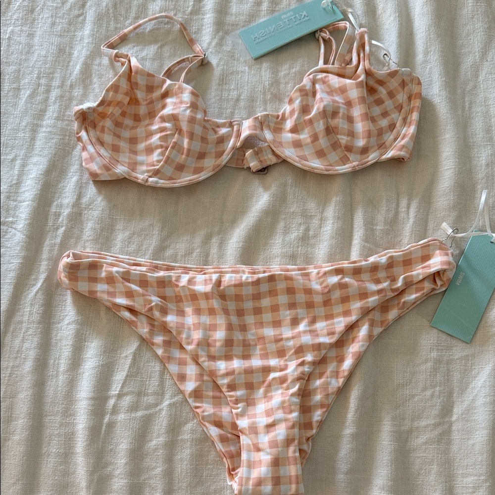 Kittenish Pink and White Gingham Bikini Set